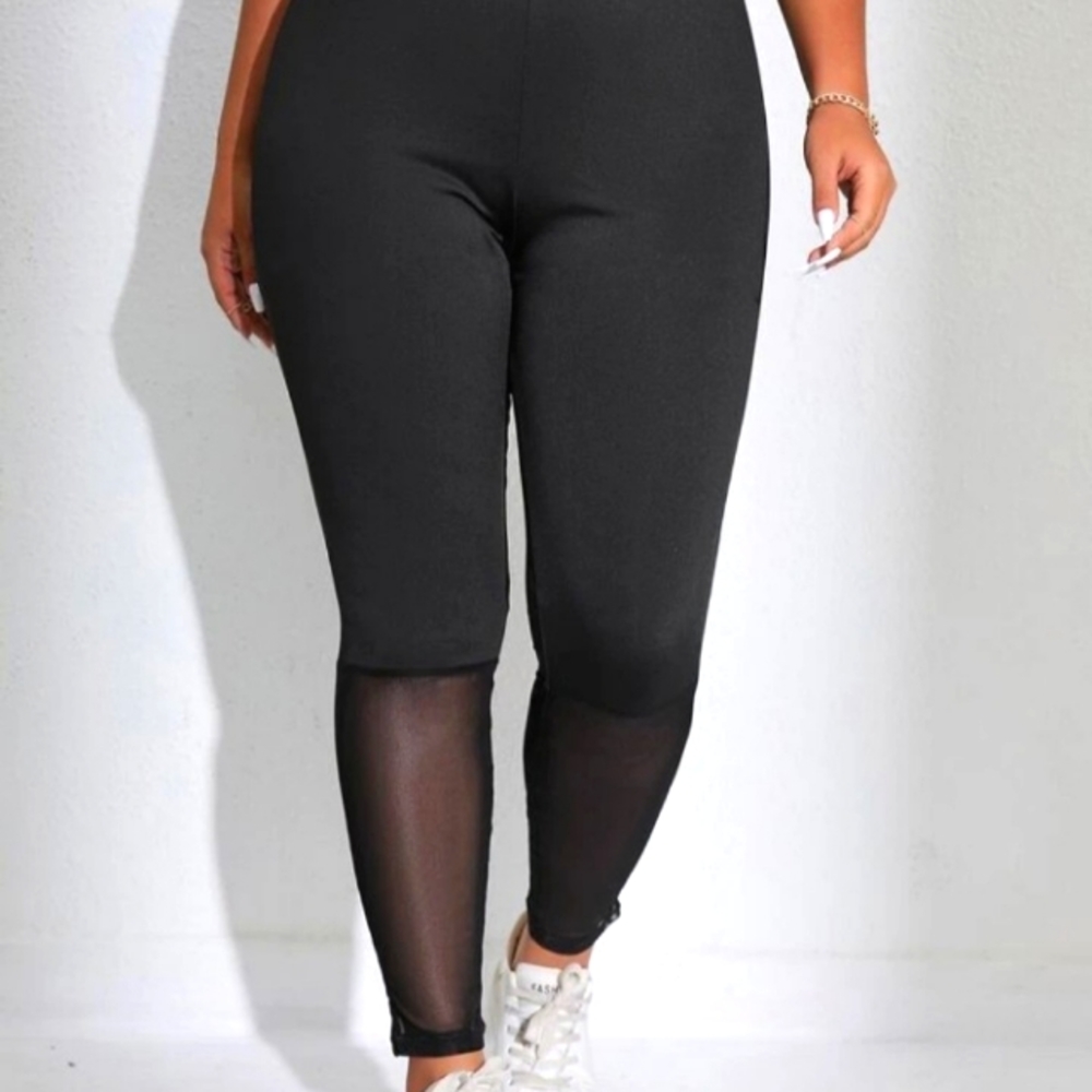 Shien Black leggings 3X sheer bottom leg panels